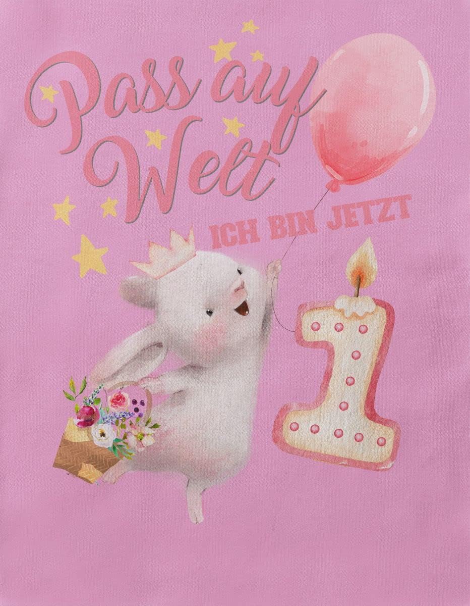 miKalino Baby/Kinder Longsleeve mit Spruch Pass auf Welt Ich Bin jetzt Eins 1 Hase mit Herzluftballo