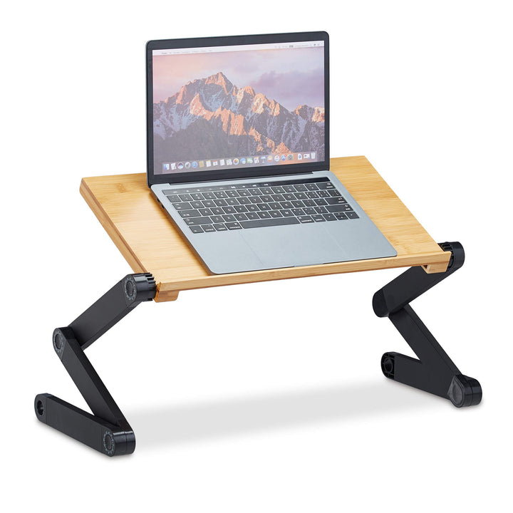 Relaxdays Laptop Ständer Bambus Aluminium, 15 Zoll Laptoptisch, Betttisch höhenverstellbar, HBT 47,5