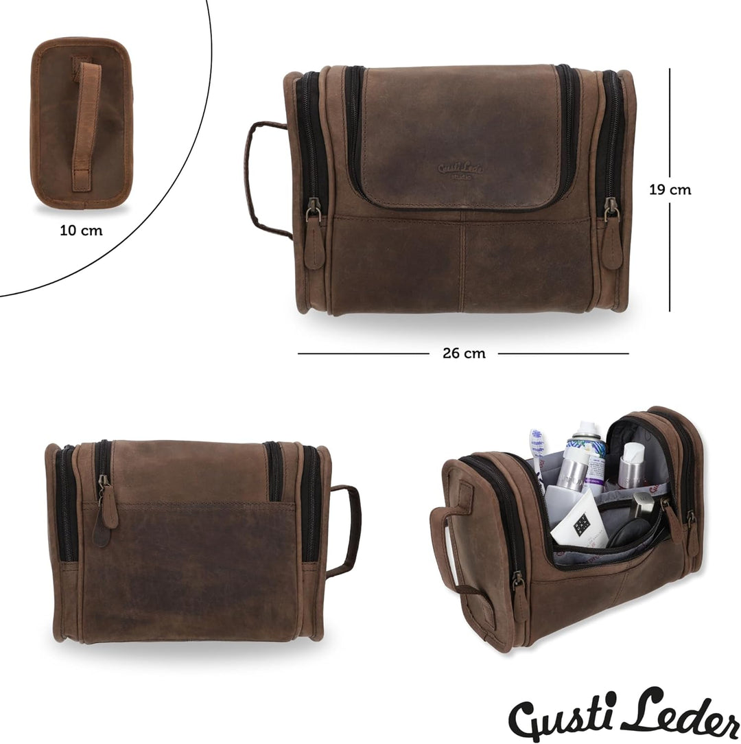 Gusti Kulturbeutel Herren Leder Chester – Edle Kulturtasche aus echtem Büffelleder – Robuste Kosmeti