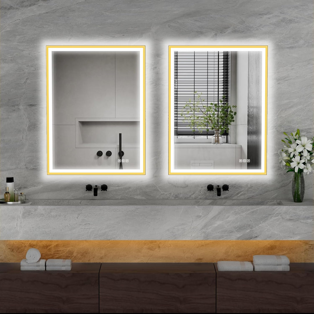 furduzz LED Badspiegel Rechteckig mit Gold Aluminiumrahmen, 700x500mm Wandspiegel aus Sicherheitsgla