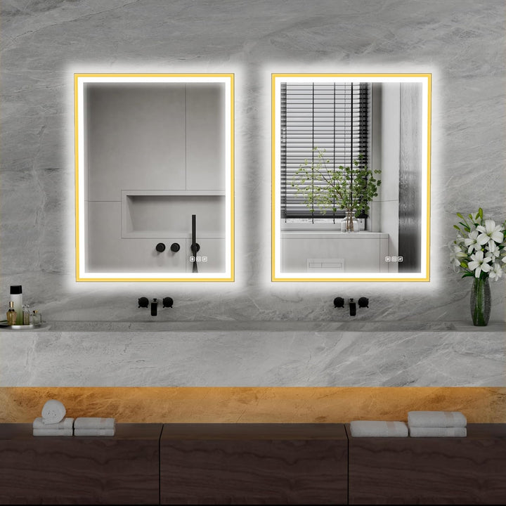 furduzz LED Badspiegel Rechteckig mit Gold Aluminiumrahmen, 700x500mm Wandspiegel aus Sicherheitsgla