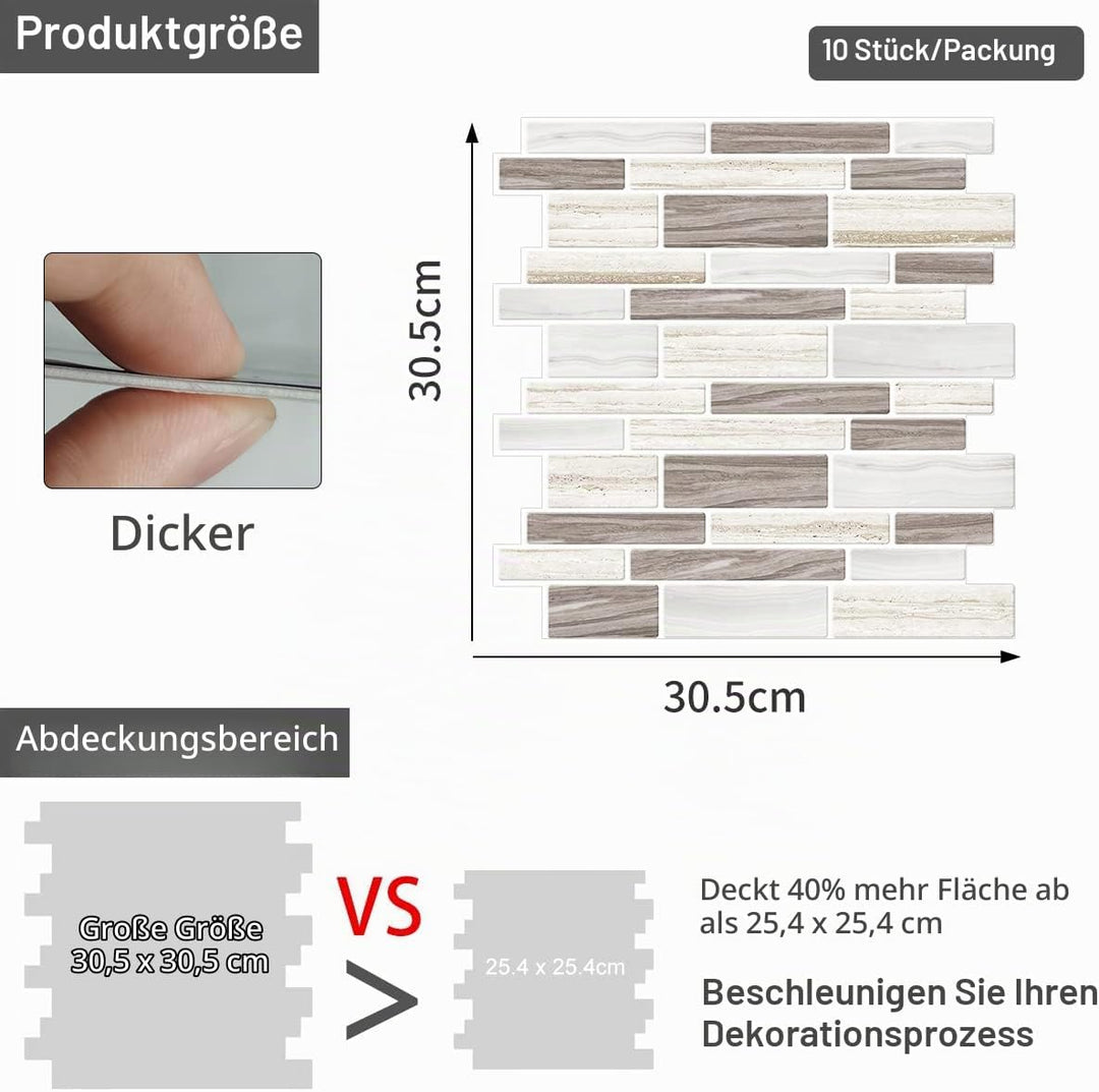 WoStick 10-Stück Upgrade Dickere 2mm Klebefliesen, 3d Selbstklebend Fliesen Küche Küchenrückwand pla