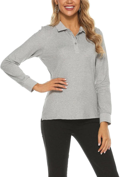 AjezMax Damen Poloshirt Baumwolle Golf Wintershirt Langarm Oberteile Sports Training Polo mit Kragen