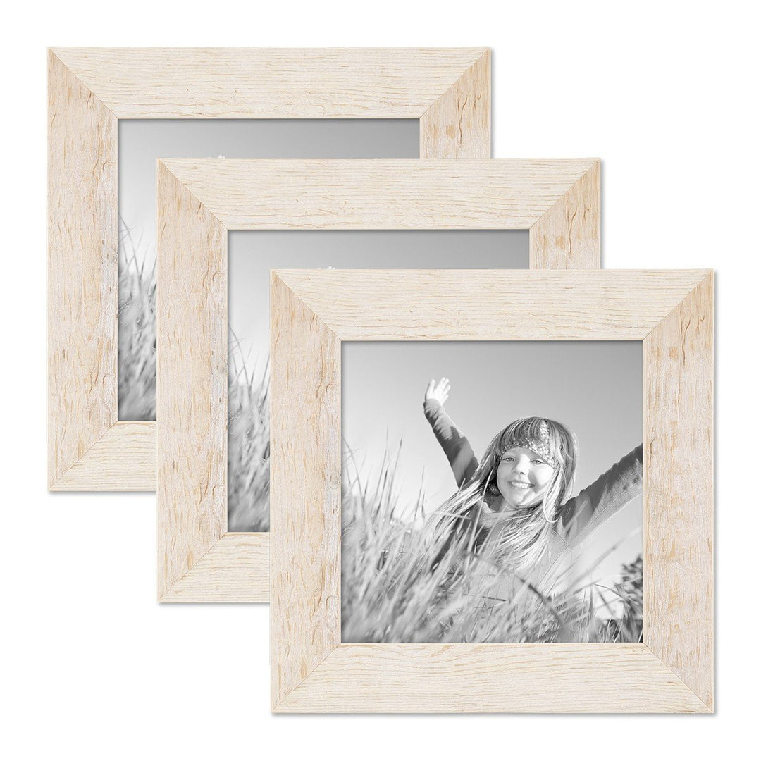 Bilderrahmen 15x15 cm Holz Weiss, 3er Set Echtholz-Rahmen rustikal, Strandhaus, Made in Germany, Ech