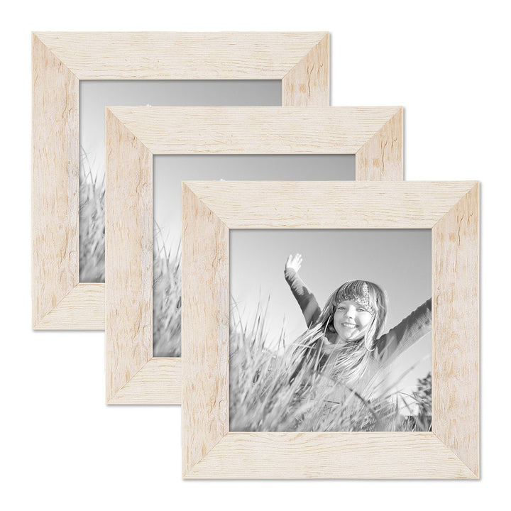 Bilderrahmen 15x15 cm Holz Weiss, 3er Set Echtholz-Rahmen rustikal, Strandhaus, Made in Germany, Ech