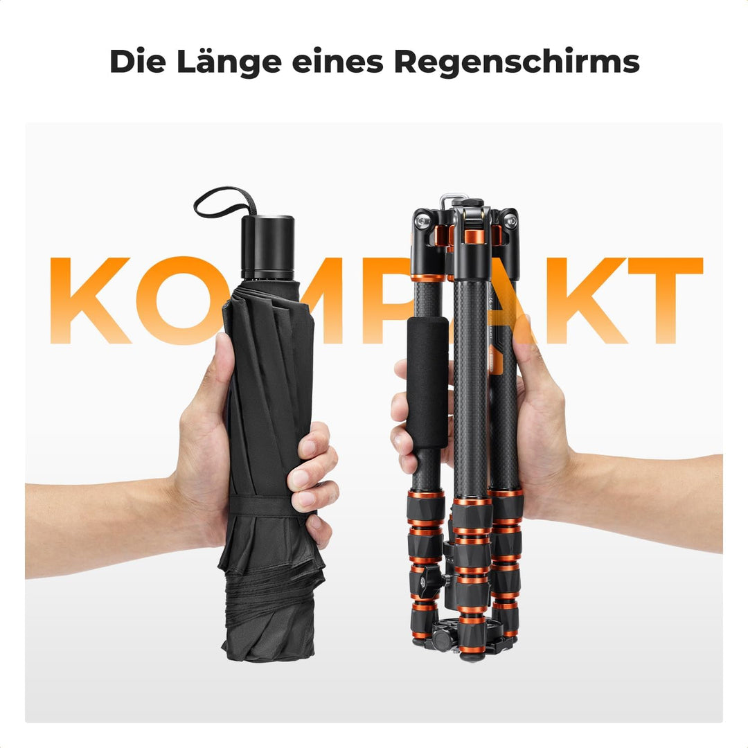 K&F Concept 152cm Carbon Stativ, Leichtes Tripod, Flexibles Kamera Stativ mit 360° Kugelkopf, 1/4''