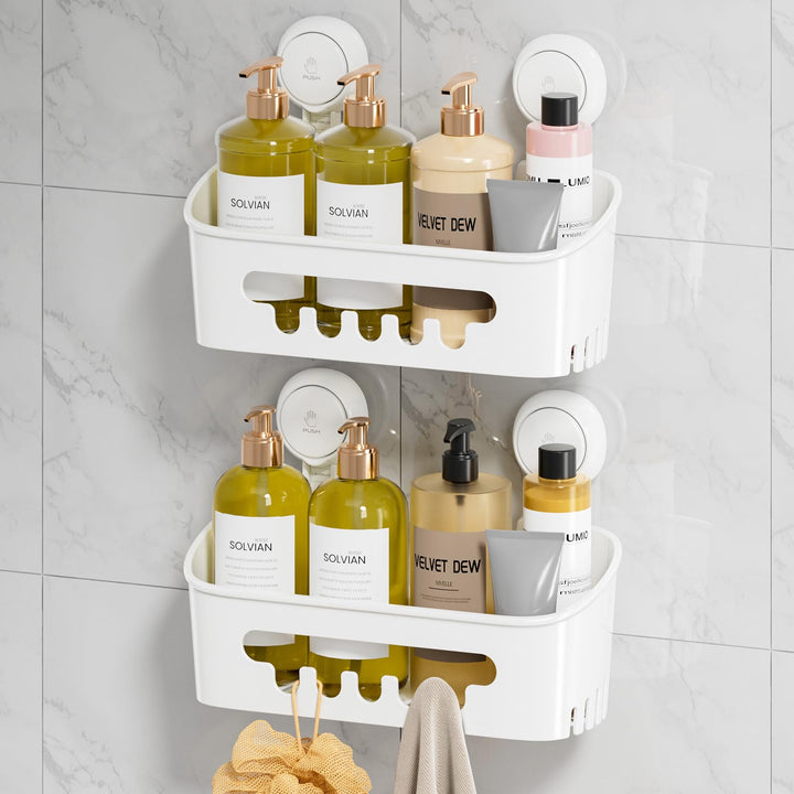 LEVERLOC Duschablage & Saugnapf Doppel Dusche Seifenhalter ohne Bohren für Shampoo Conditioner Halte