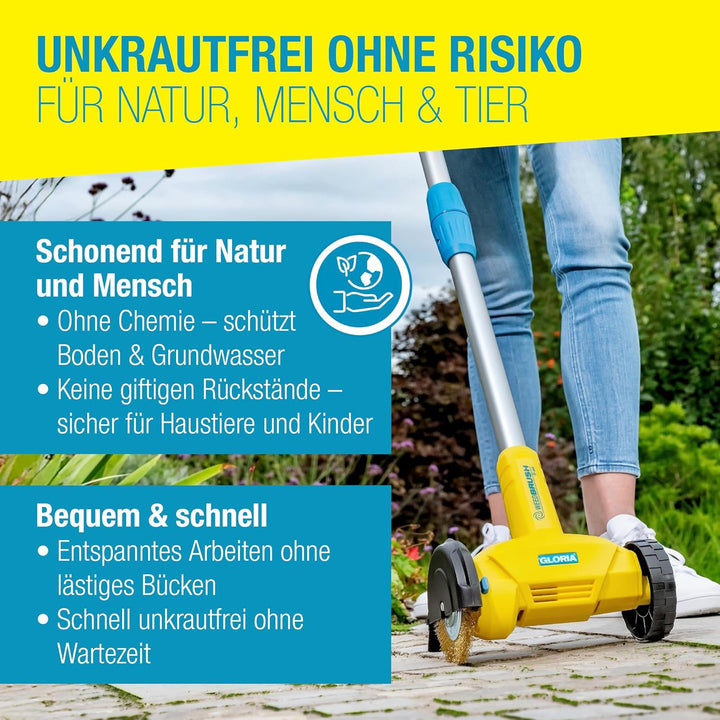 GLORIA Fugenreiniger WeedBrush | Elektrischer Fugenkratzer | Unkrautbürste | Zwischen Terrassenplatt