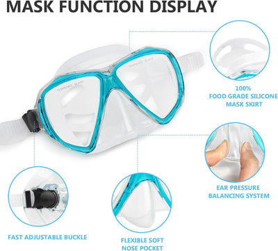 Taucherbrille für Erwachsene mit Anti-Nebel Schnorchelmaske, Schwimmmaske gehärtetem Glas und Nasena