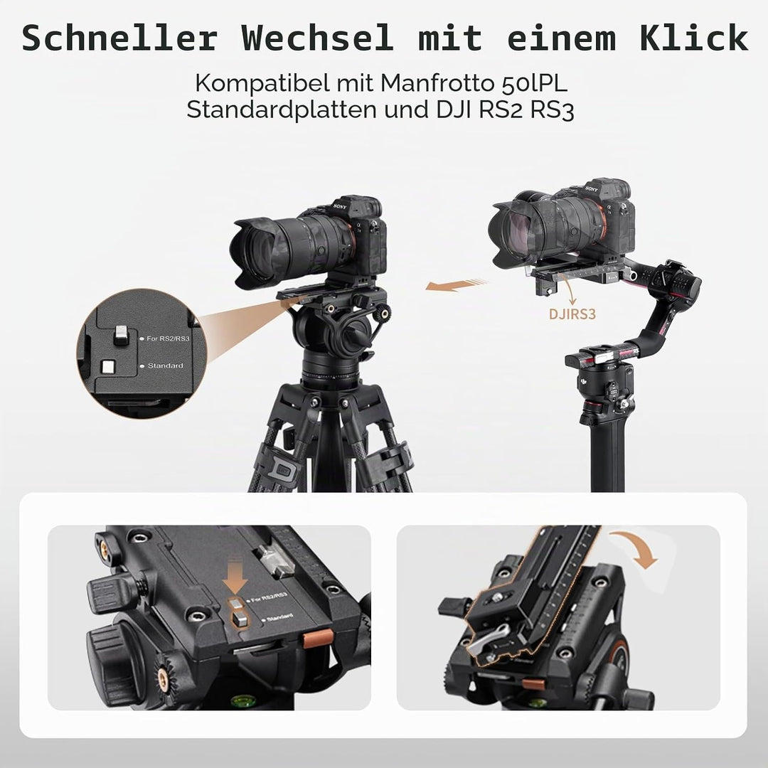Cayer BF30L Video-Stativ mit Fluid-Kopf, 73" Heavy Duty Stativ mit 360 Grad Fluid-Kopf und Schnellwe