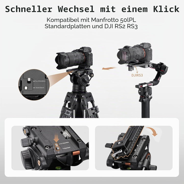 Cayer BF30L Video-Stativ mit Fluid-Kopf, 73" Heavy Duty Stativ mit 360 Grad Fluid-Kopf und Schnellwe