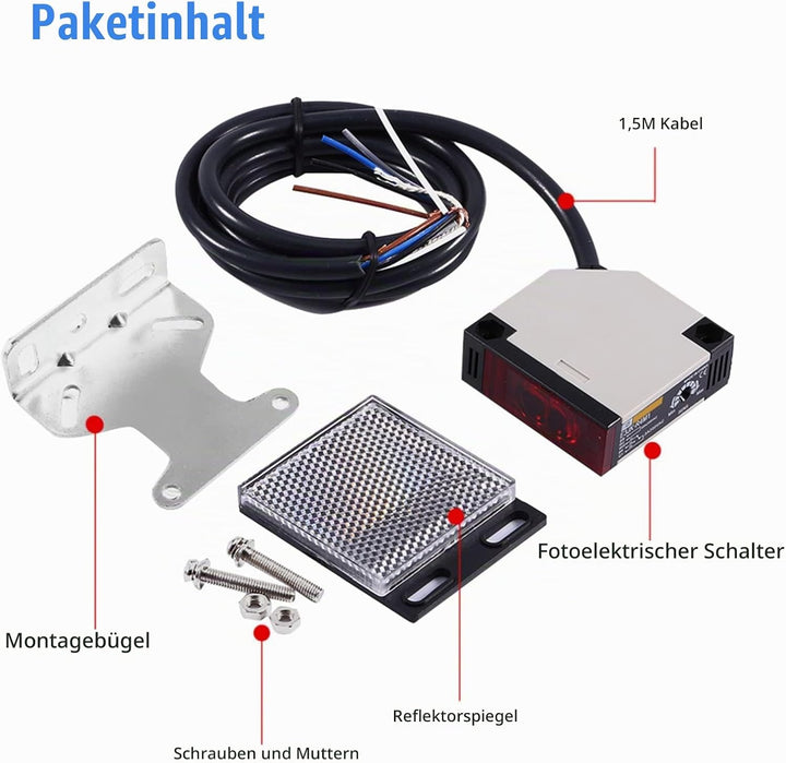 Keenso Reflexlichtschranke, 1 Stk E3JK-R4M1 Reflexions-Lichtschranke AC 90-250V 3A Lichtschranke Spi