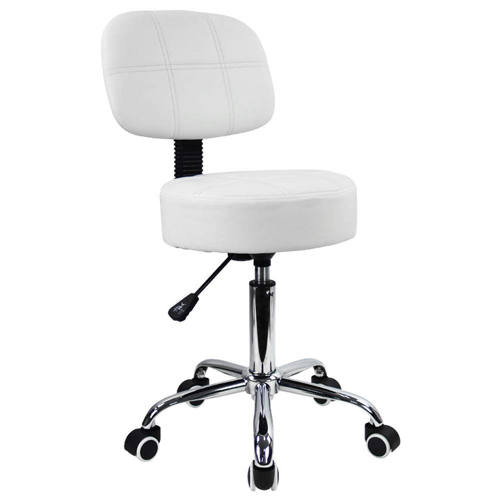 KKTONER Rollhocker Arbeitshocker mit Rückenlehne Höhenverstellbarer 50-64cm PU Leder Weiss, Weiss