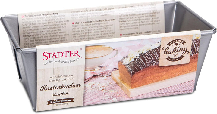 Städter we love baking silberne Brot-Back-Kastenform 20x10,5 cm - Höhe 7cm - aus Metall mit Antihaft