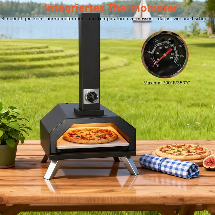 Karinear Pellet Pizzaofen, Outdoor Pizzaofen mit Pizzastein, Zubehör, Holzpellets 12-Zoll, max. 540℃