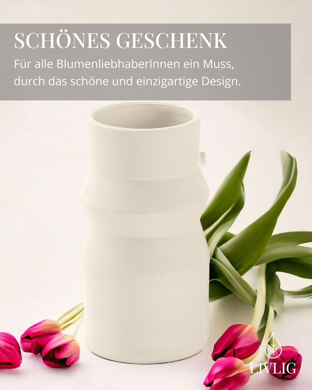 LIVLIG Handgefertigte Vase weiss, Trockenblumenvase, Keramikvase, Dekovase, Tischdeko, Bodenvase, Hö