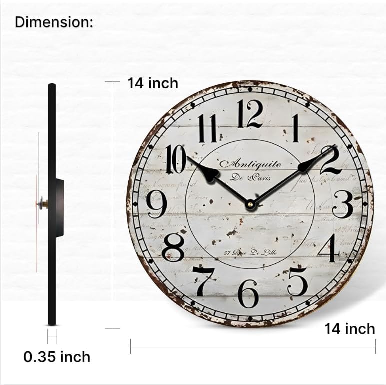 Wanduhr küchenuhr Vintage Shabby CHIC Antik Nostalgie Rustikale Quarzuhr aus MDF mit lautlosem Uhrwe