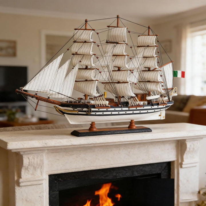 YLME Schiffsmodell aus Holz Amerigo Vespucci Segelboot Modell aus Massivholz Segelboot aus Holz Naut