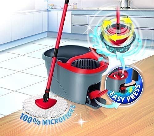 Vileda Easy Wring, Clean Spin Mop und Eimer Set mit Fusspedal, Teleskopstiel 85-123 cm, Bodenwischer