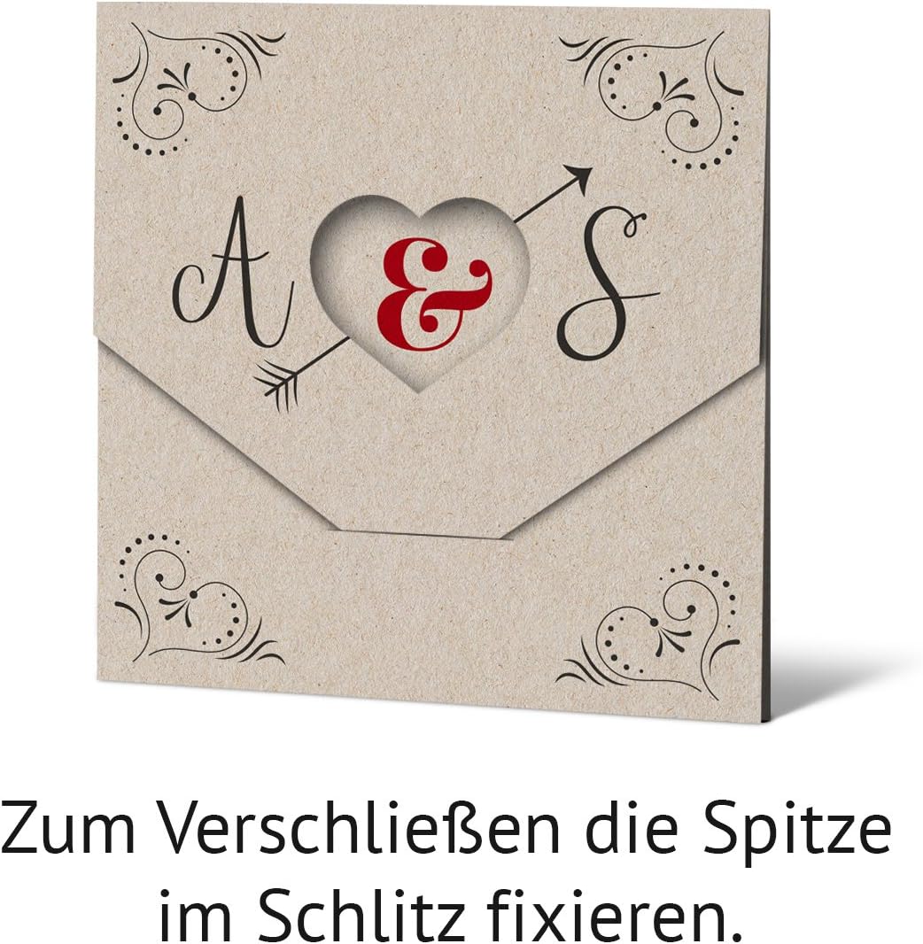 10 x Lasergeschnittene Hochzeit Einladungskarten - Vintage Retro Kraftpapier Einladung Steckbar, 10