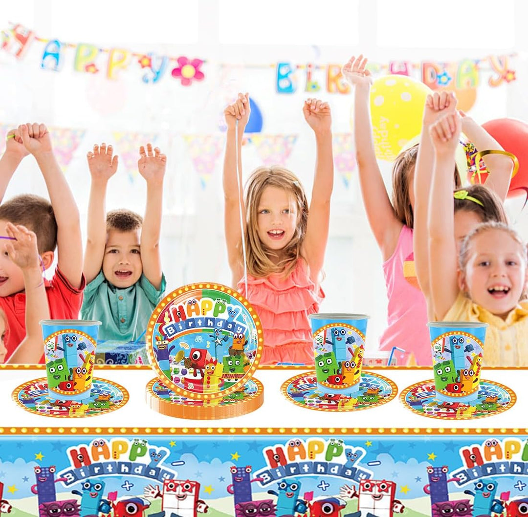 Doyomtoy Number Building Blocks Partygeschirr Set, Serve 20 Gäste Karikatur Zahlenbausteine Geburtst