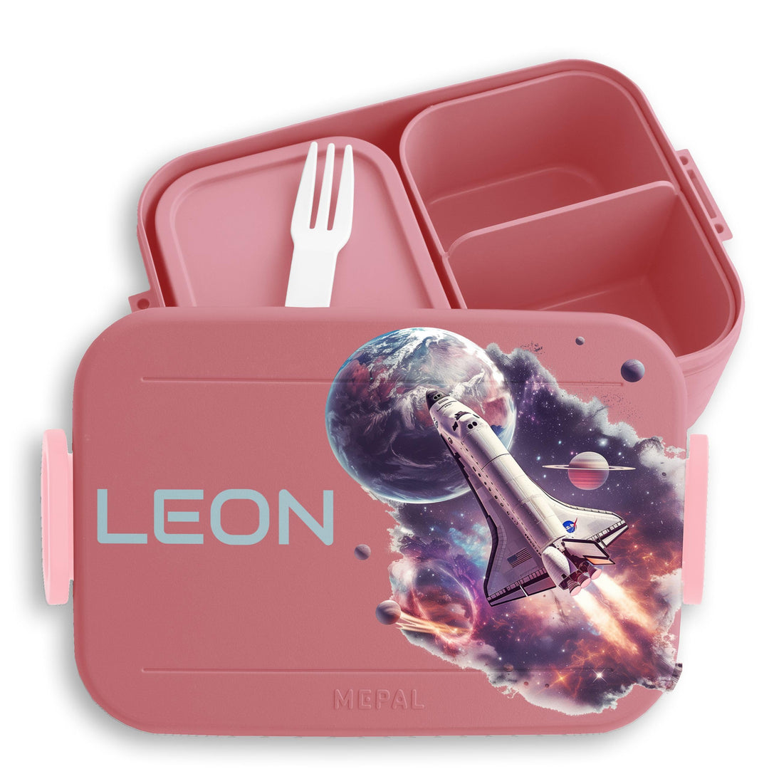 Kinder Bento Box Midi Lunchbox für Mepal Bentobox - Weltall Weltraum - Spaceshuttle mit Name Brotdos
