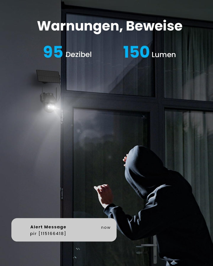 ieGeek 2K 3MP HD Überwachungskamera Aussen Solar, 360° PTZ Überwachungskamera Aussen Akku, 2.4GHz WL