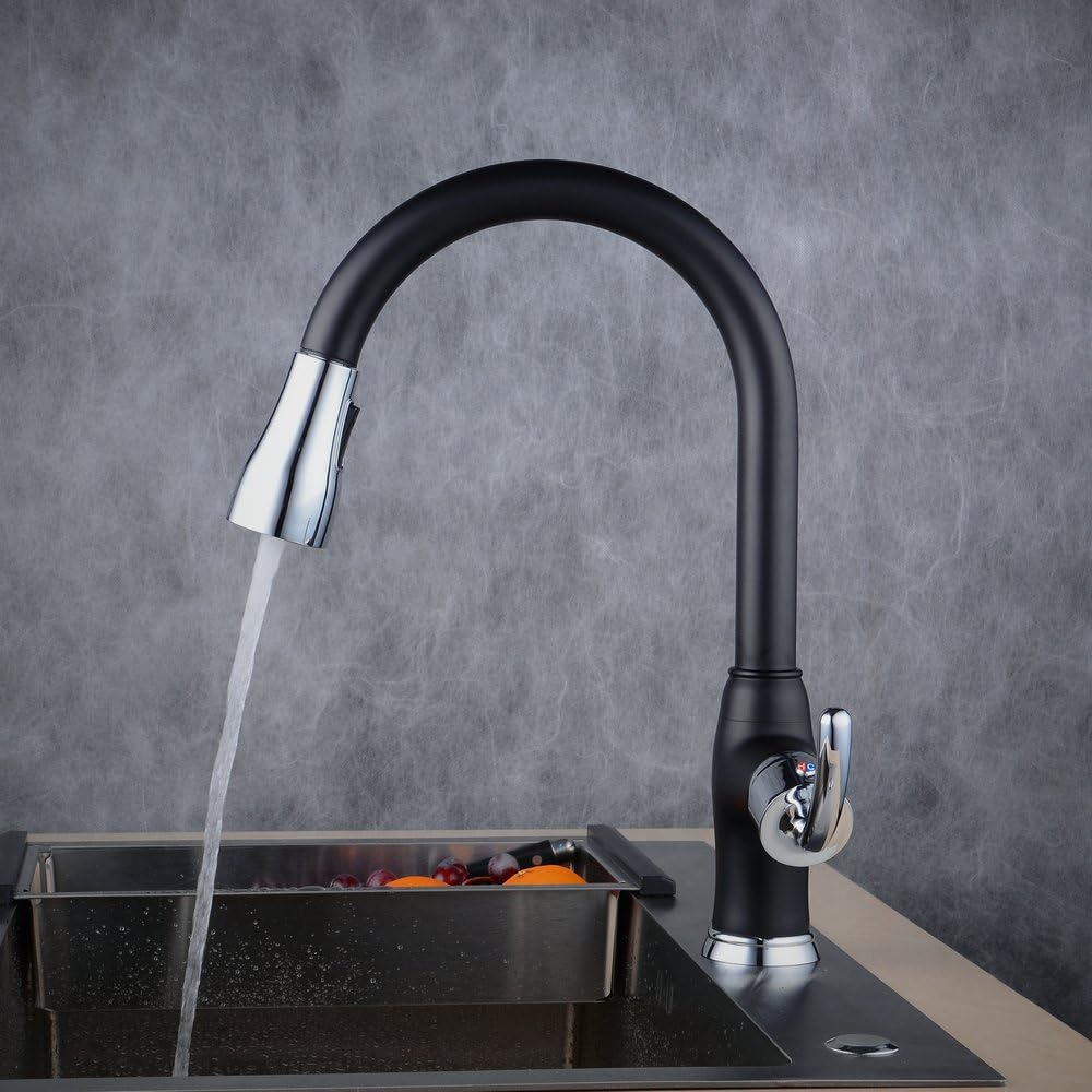 Niederdruck Ausziehbar Küchenarmatur 360° drehbar Wasserhahn mit Dual-Spülbrause und hohem Rundbogen
