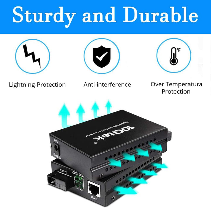 H!Fiber.com EIN Paar Gigabit Ethernet LWL Medienkonverter, Built-in Bidi Singlemode Simplex SC Trans