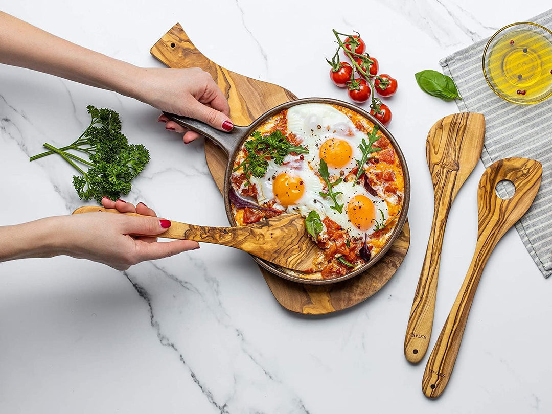 SOLTAKO Olivenholz Löffel Besteck Kochlöffel (5-teilig Kochlöffel + Salatbesteck), 5-teilig Kochlöff