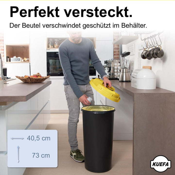 KUEFA BSC LA 60L Mülleimer, Müllsackständer, Gelber Sack Ständer, inkl. Klemm-Ring und Laserbeschrif