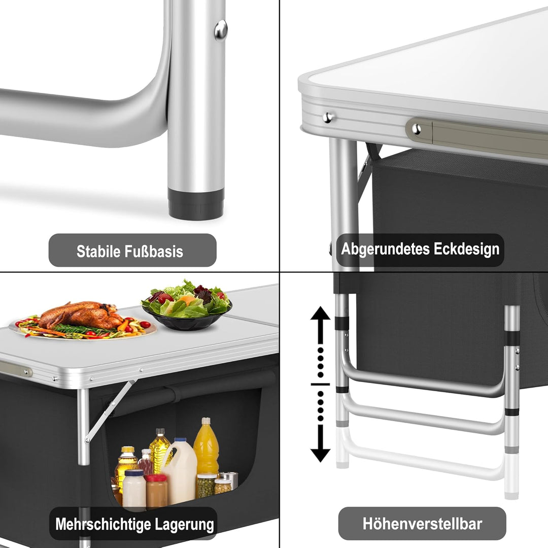 Froadp Campingküche Faltbare mit Ablagefächern – Leichter Campingschrank mit Aluminiumgestell & Trag