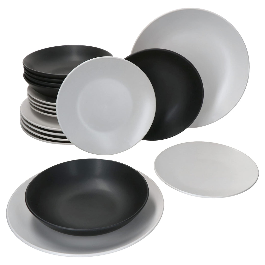 MamboCat Nero Bianco 18-TLG. Teller Set I 6 Personen I weisses & schwarzes Geschirr, matt I Speisete