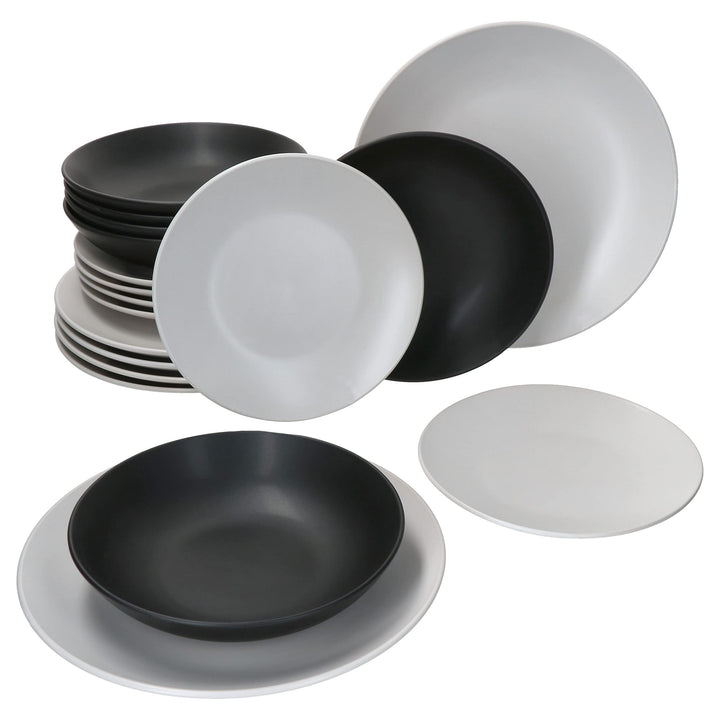 MamboCat Nero Bianco 18-TLG. Teller Set I 6 Personen I weisses & schwarzes Geschirr, matt I Speisete