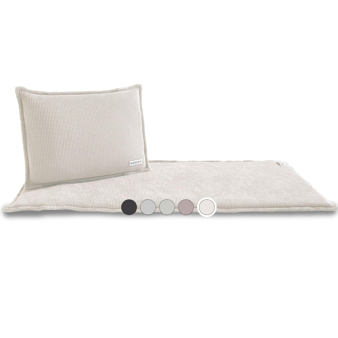 SAUNASOFA Set Short – 2-Sitzer Sauna-Auflage mit Kissen – Saunamatte für Infrarot-Kabine & klassisch