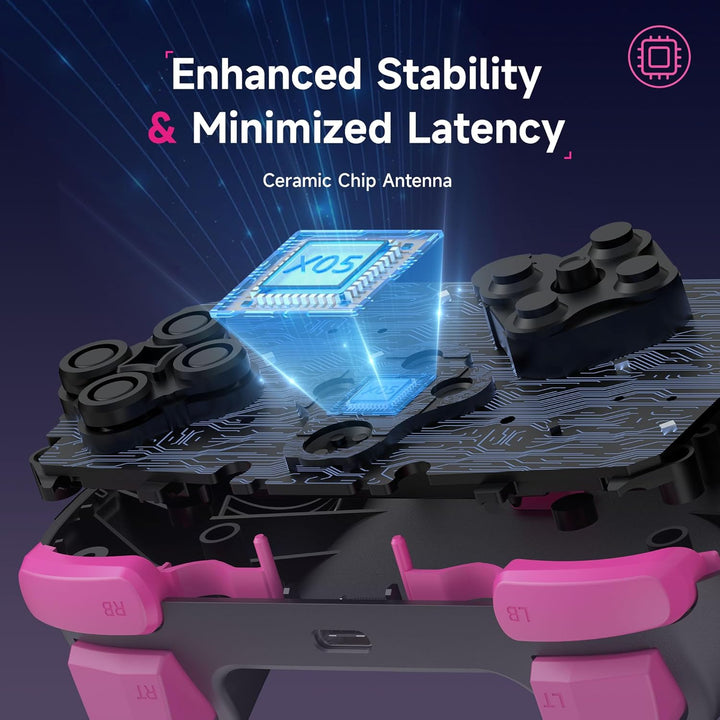 EasySMX X05 Controller PC mit 7 Farbe RGB Licht, Controller PC wireless mit Hall Joysticks & Hall Tr