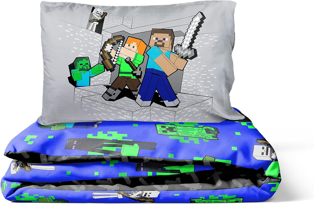 Jay Franco Minecraft Fight Back 100% Baumwolle Kinderbettwäsche-Set 135x200 cm Einzelbettgrösse - Be