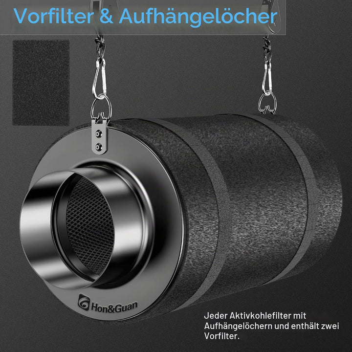 Hon&amp;Guan Aktivkohlefilter 100mm mit Leichtes Carbon 300mm Lang, 38mm Dickes Holzkohlebett für Geruch