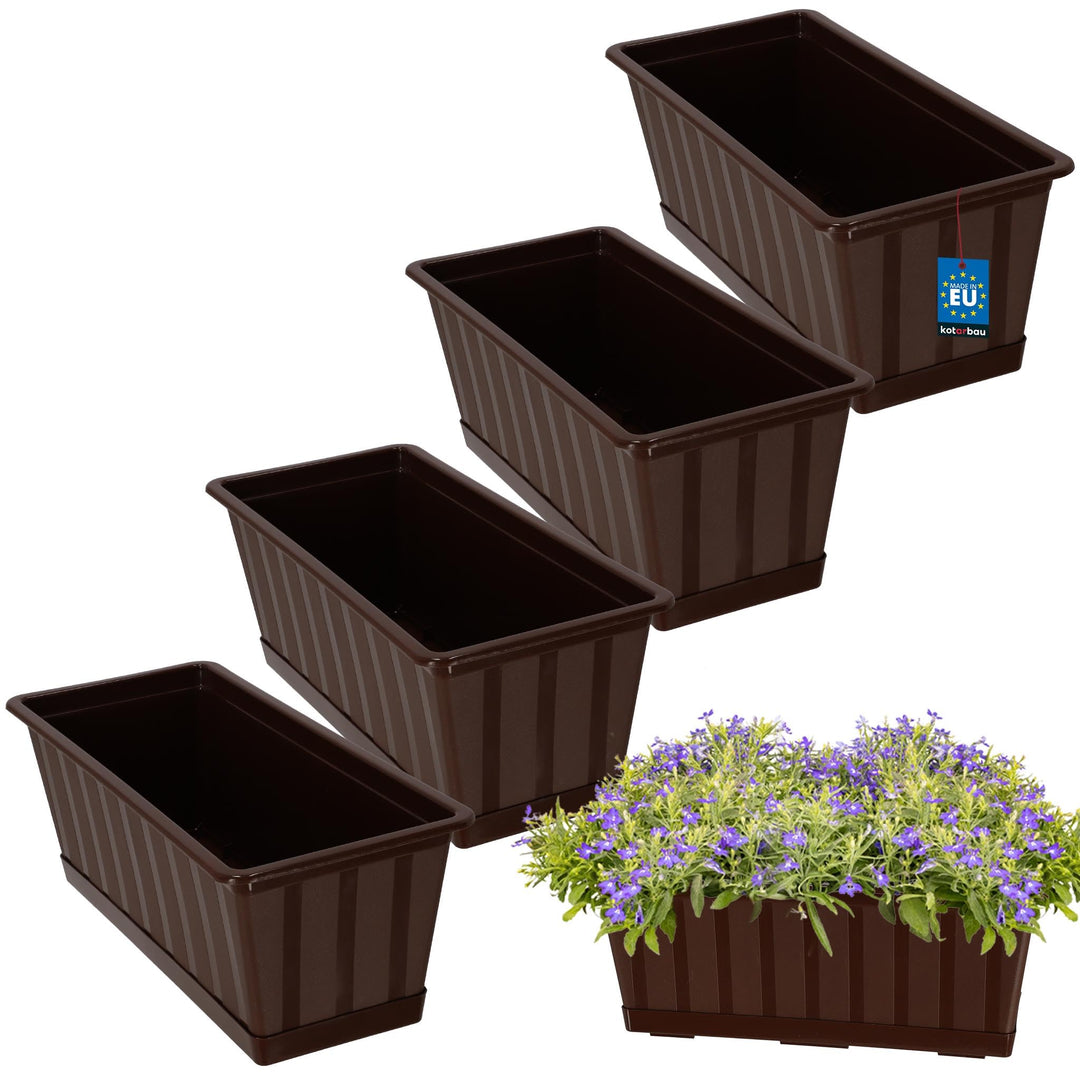 KOTARBAU® 4er Set Blumenkasten - Blumentopf für Balkon - 40 x 18 x 14 cm - Braun - Balkonkasten Balk