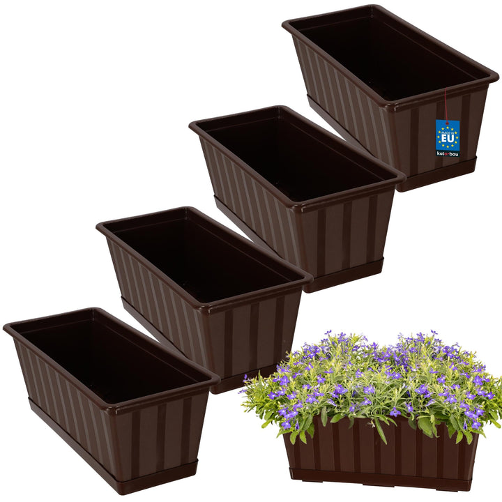 KOTARBAU® 4er Set Blumenkasten - Blumentopf für Balkon - 40 x 18 x 14 cm - Braun - Balkonkasten Balk