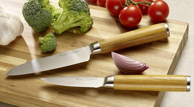 Echtwerk Damastmesser Set 5 teilig, Küchenmesser, Damaszener, Messer mit Holzgriff, Braun/Silber 36