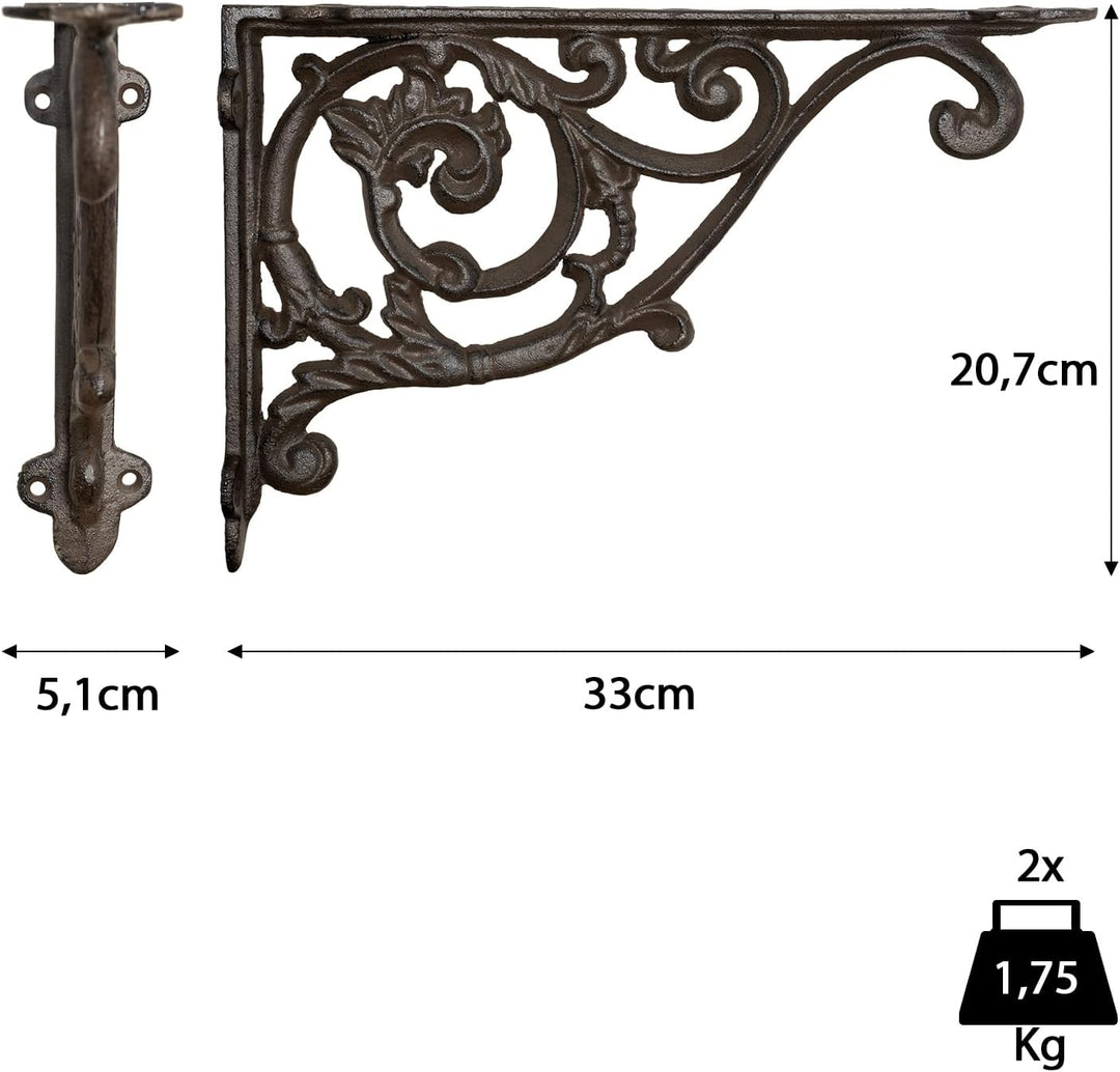 Wandwinkel 22 x 33 cm Winkel Wandhalter Bücherregal Regalträger Set Gusseisen Andalusien Antik Stil