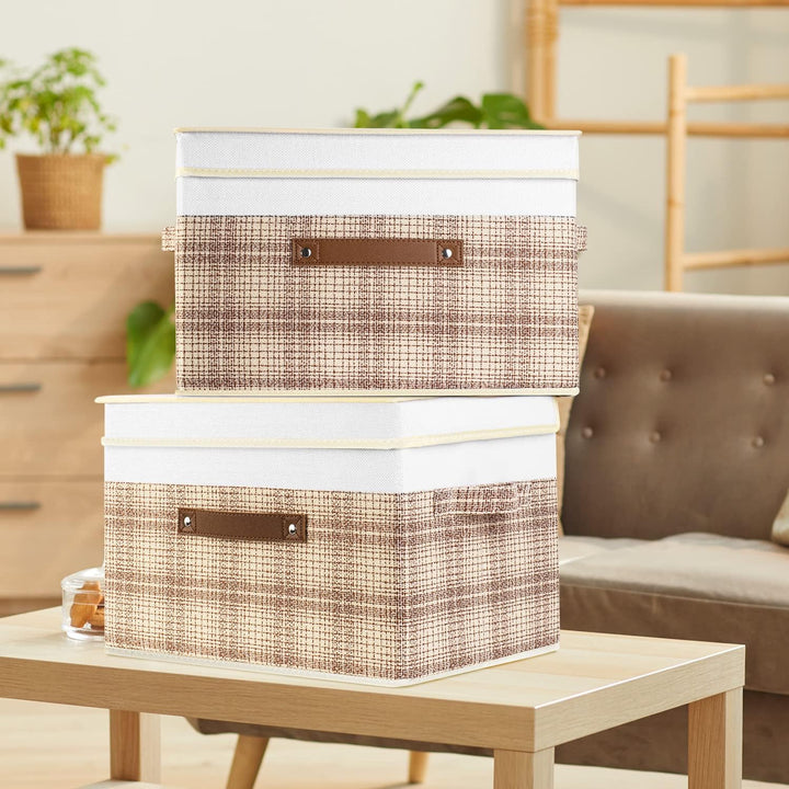TYEERS Faltbare Aufbewahrungsbox mit Deckel, Stoff, Patchwork-Design, Kisten Aufbewahrung mit Deckel