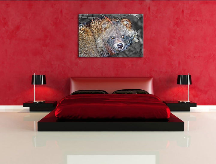 süsser Waschbär schwarz/weiss Deluxe Format: 100x70 cm auf Leinwand, XXL riesige Bilder fertig gerah