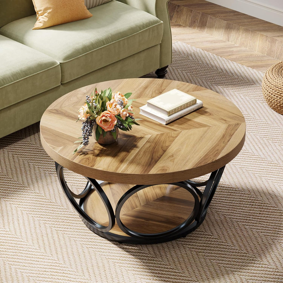 Tribesigns Runder Couchtisch, 80 cm Holztisch mit 2-Ebenen Lagerung, Bauernhaus Grosse Runde wohnzim