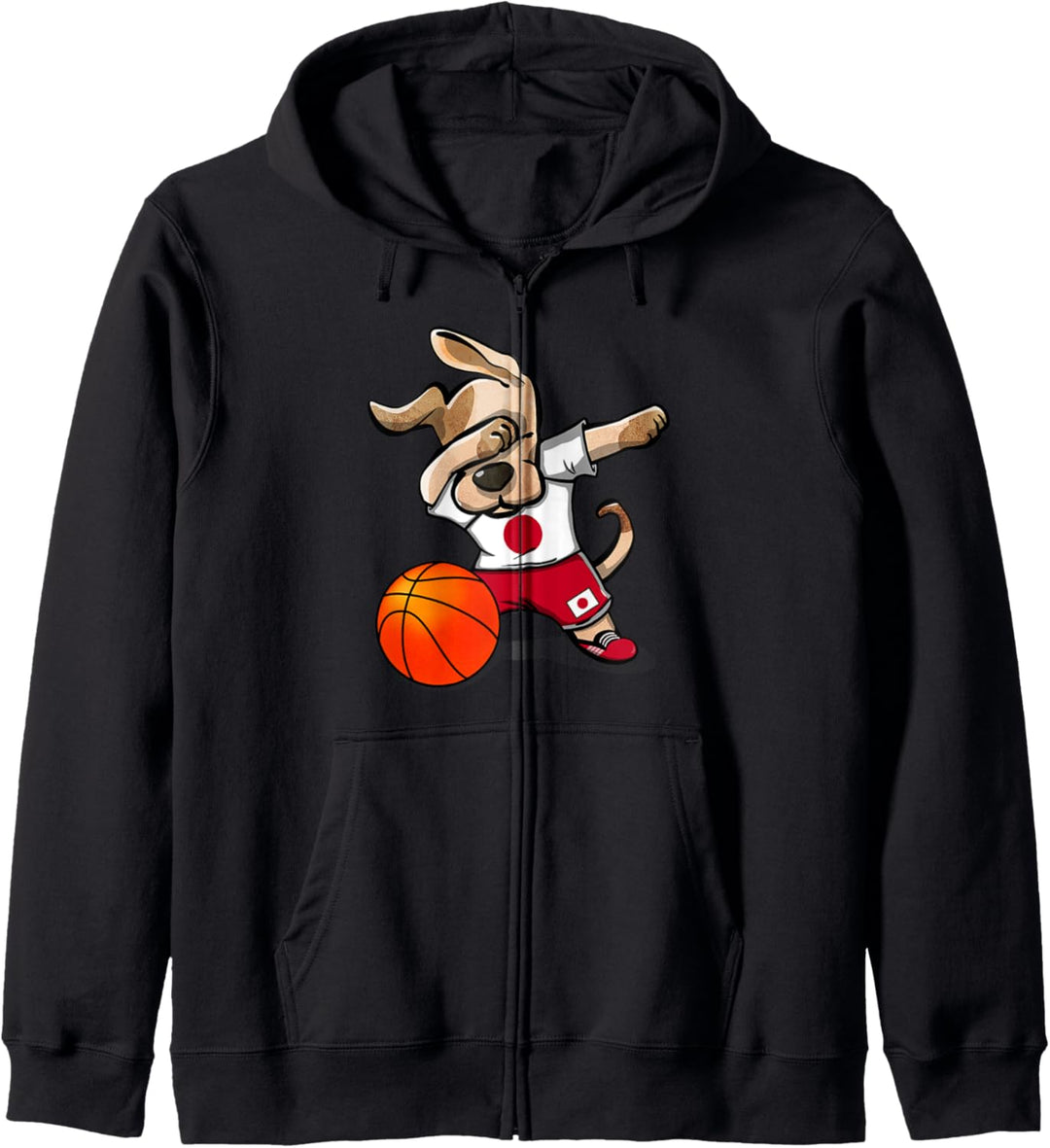 Funny Dabbing Dog Hund Japan Basketball - Japanische Flagge Kapuzenjacke