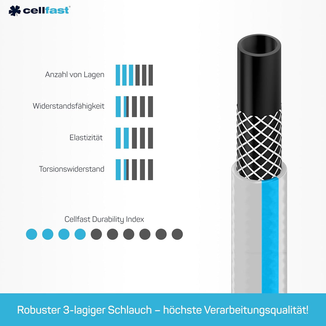 Cellfast Gartenschlauch BASIC 3-lagiger Schlauch mit dauerhafter Verstärkung aus Garn höchster Quali