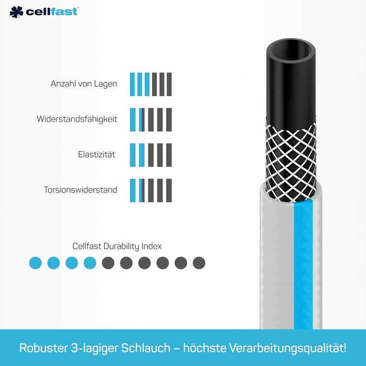 Cellfast Gartenschlauch BASIC 3-lagiger Schlauch mit dauerhafter Verstärkung aus Garn höchster Quali