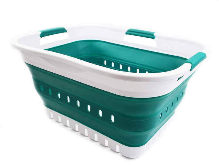 SAMMART 30L Collapsible 3 Handled Plastic Wäschekorb - Faltbarer Pop-Up-Vorratsbehälter/Organizer -