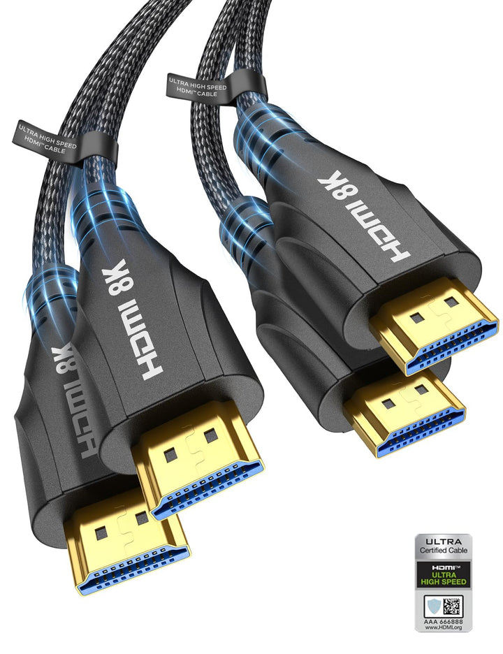 HDMI Kabel 1meter 2 Stück 8K - Zertifiziertes Ultra High Speed HDMI Kabel,48Gbps,8K 60Hz,4K 120Hz,Ge